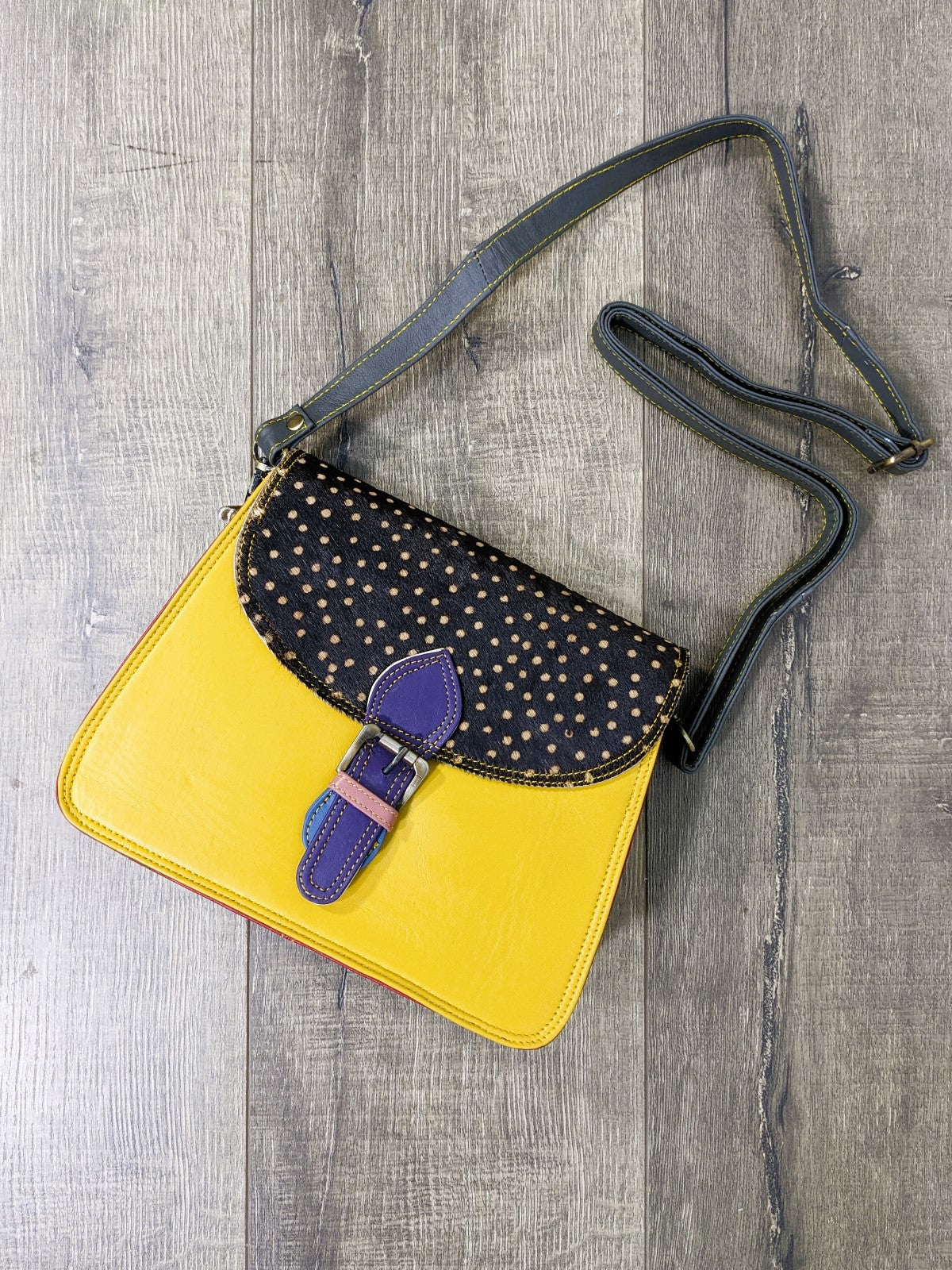 Leather Animal Fur & Plain Square Handbag