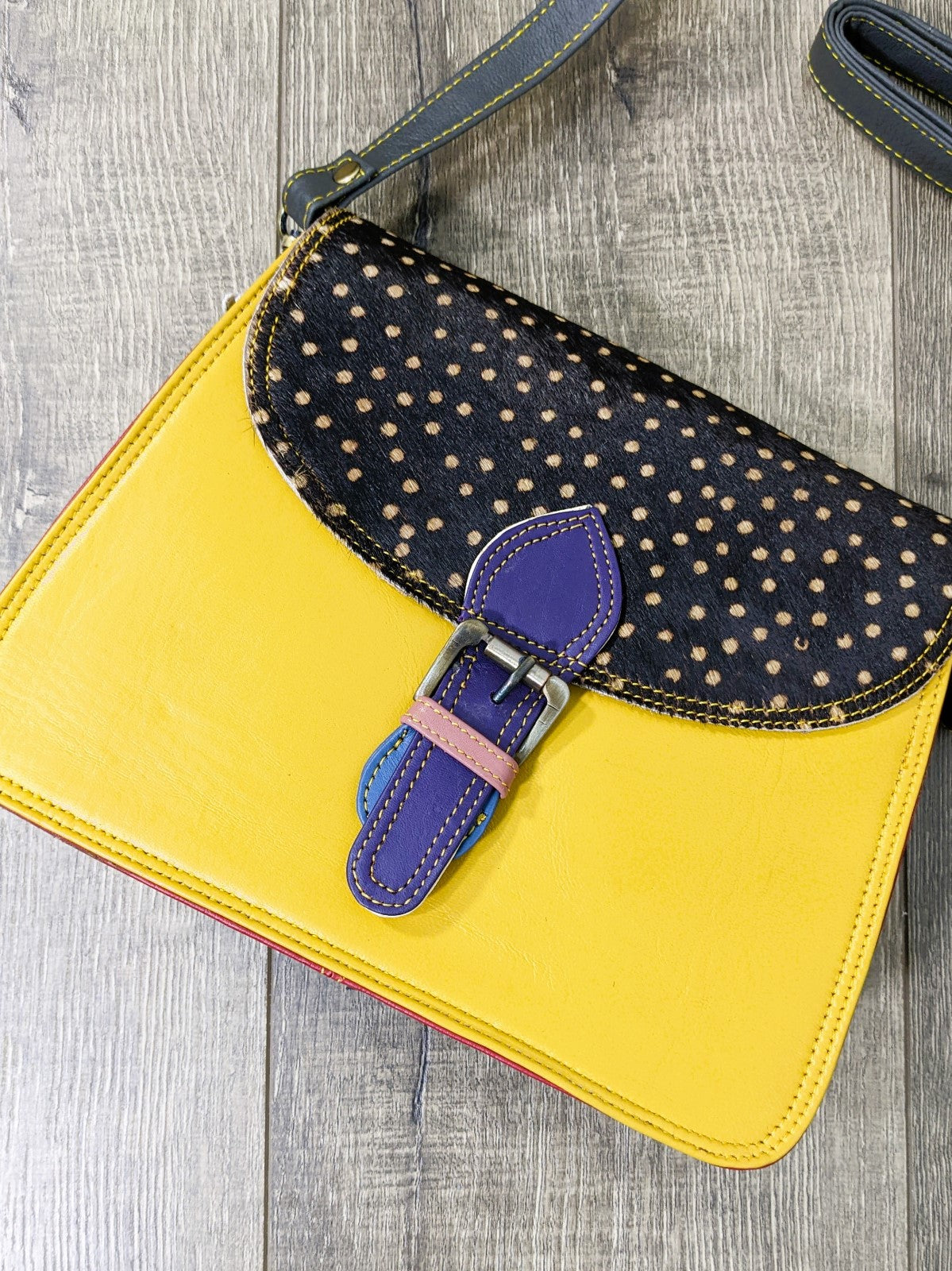 Leather Animal Fur & Plain Square Handbag