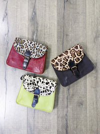 Leather Animal Fur & Plain Square Handbag