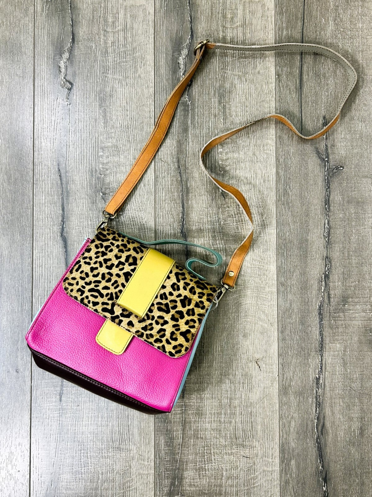 Multi Leather Animal Print Shoulder Bag
