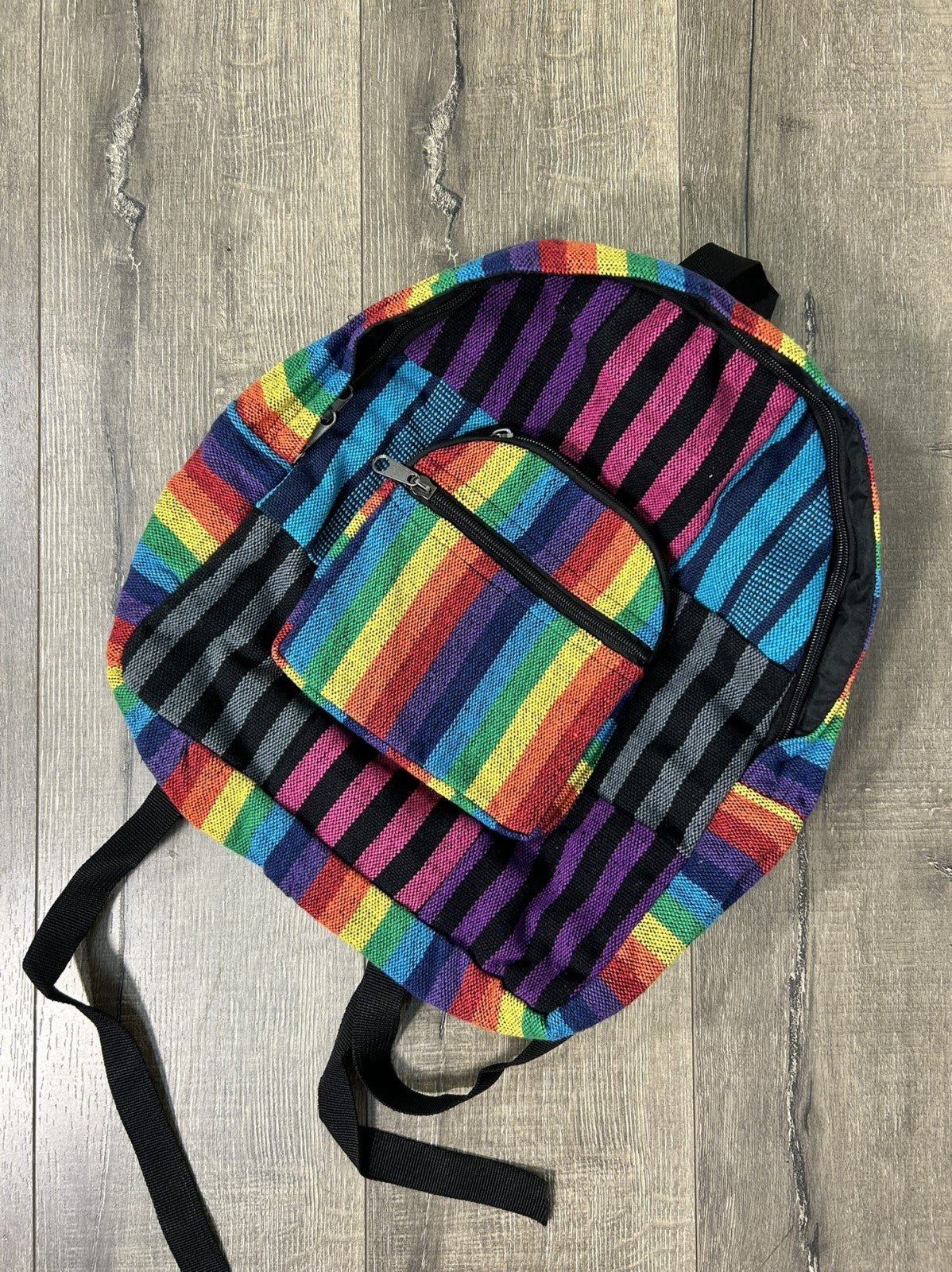 Rainbow Patchwork Striped Backpack