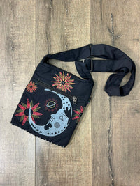 Moon Print Striped Passport Bag