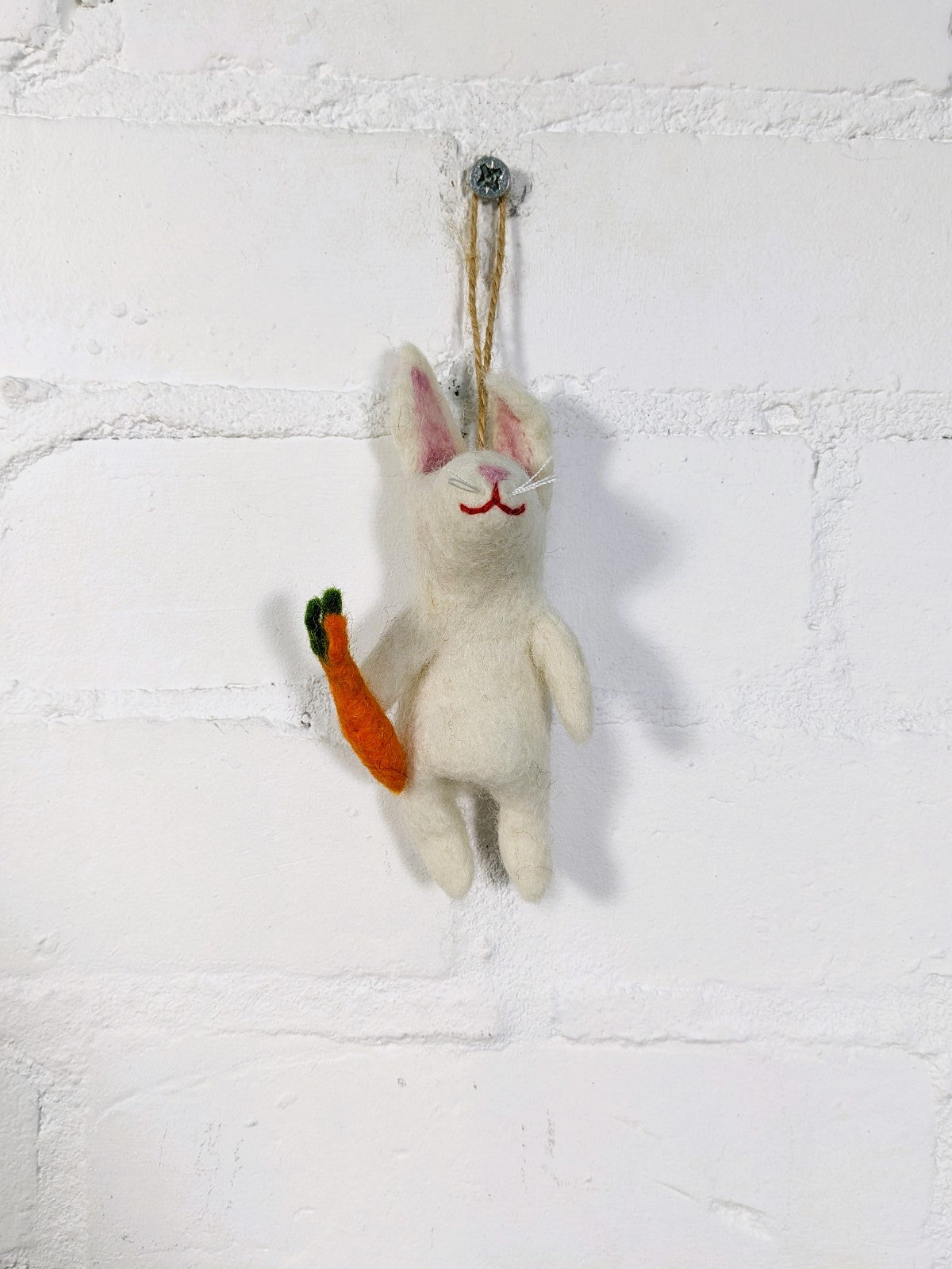 Felt Hanging White Rabbit with Carrot