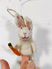 Felt Hanging White Rabbit with Carrot