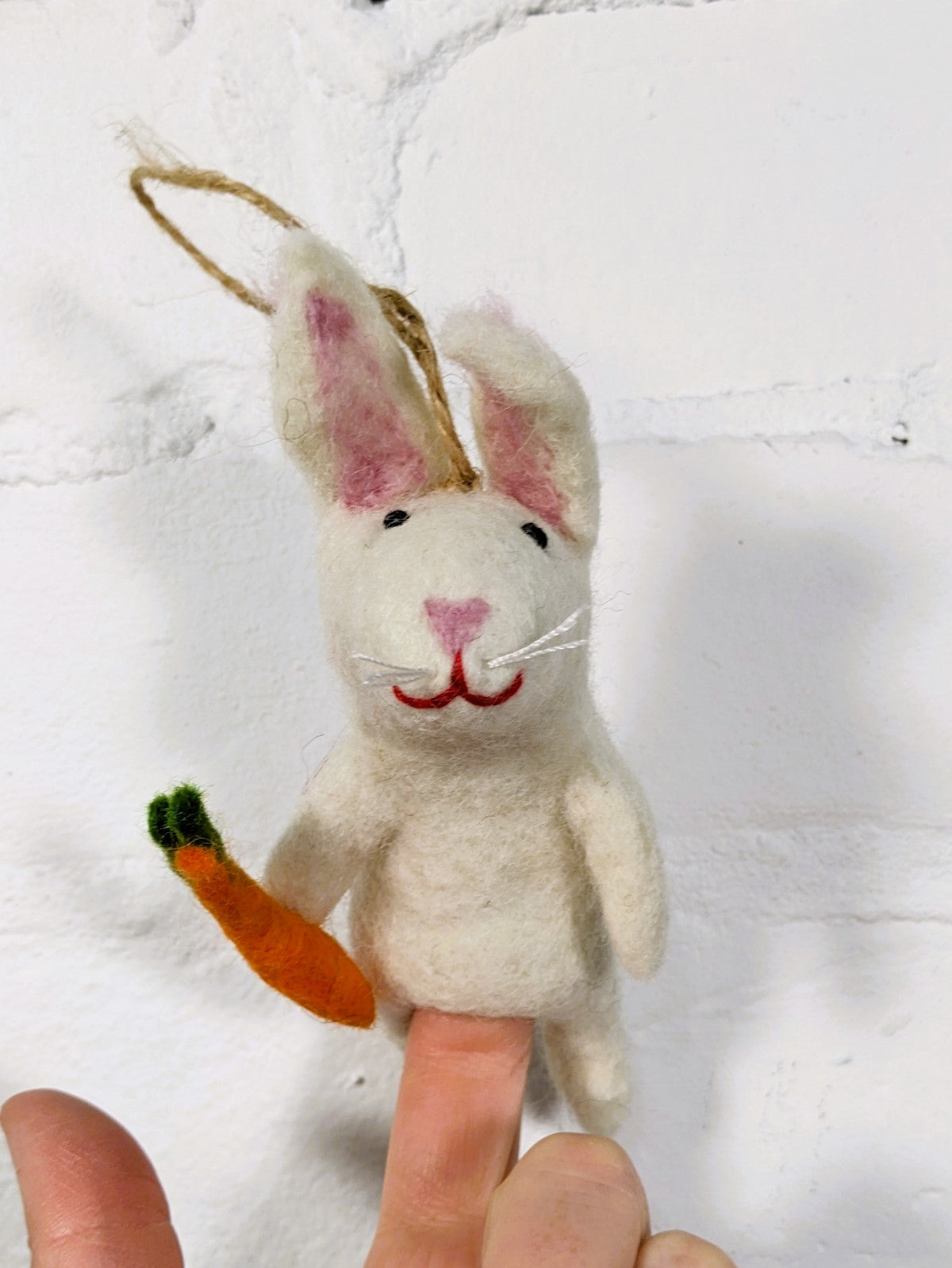 Felt Hanging White Rabbit with Carrot