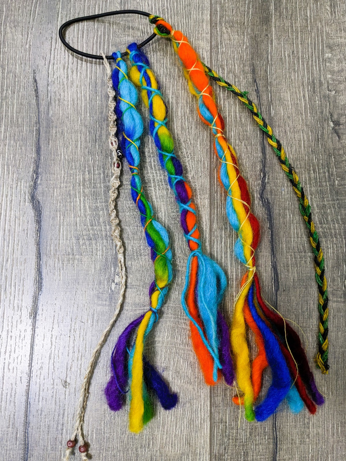 Rainbow Felt & Hemp Hair Tie