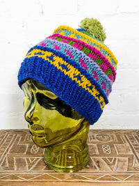 Multi Stripe Wool Bobble Hat