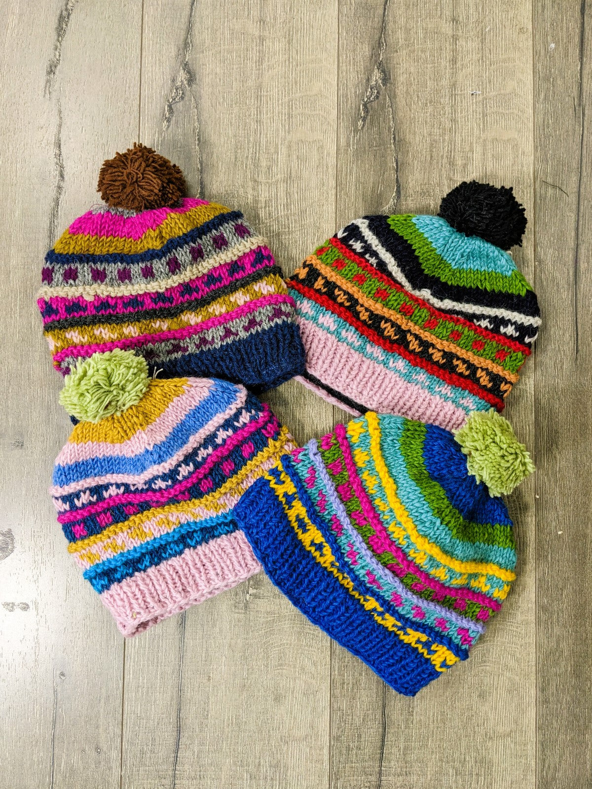 Multi Stripe Wool Bobble Hat
