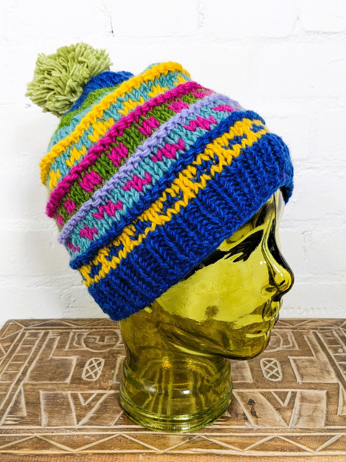 Multi Stripe Wool Bobble Hat