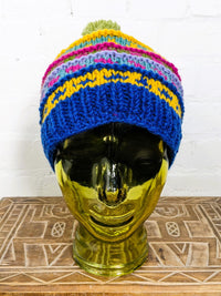 Multi Stripe Wool Bobble Hat