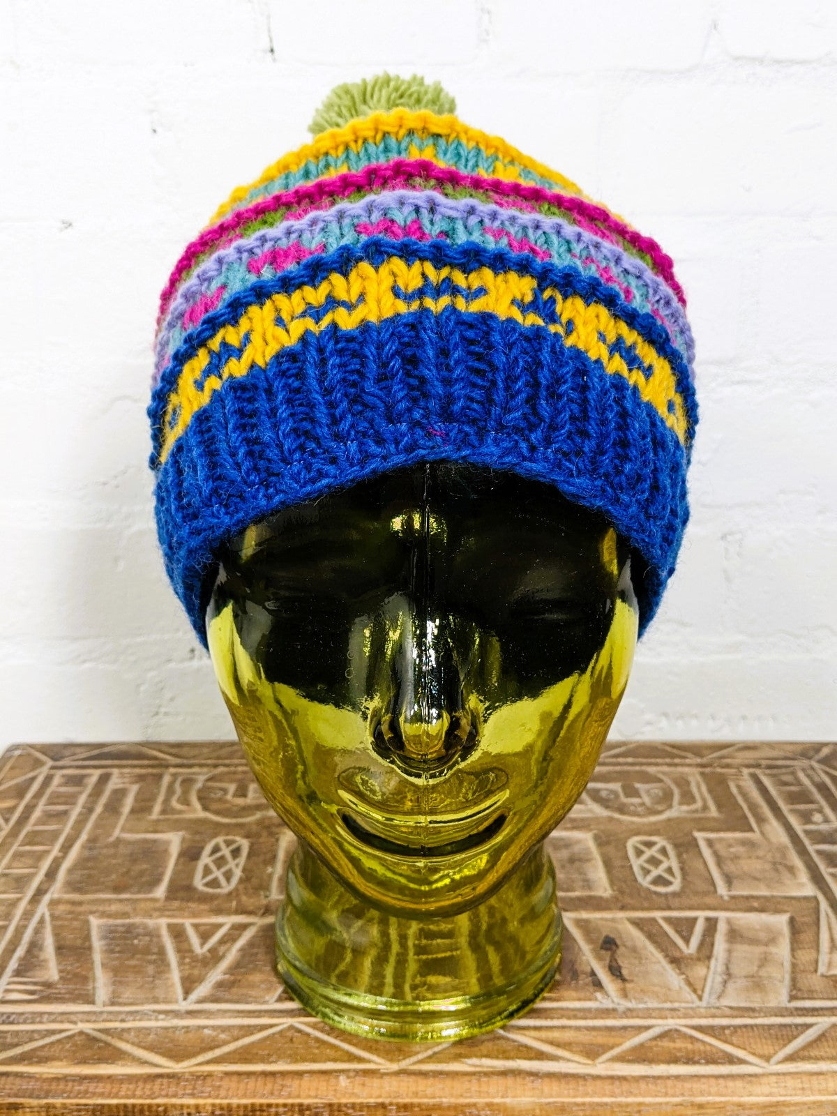 Multi Stripe Wool Bobble Hat