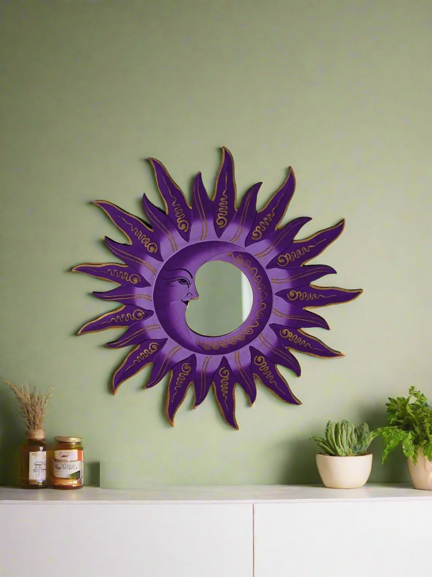 Large Wooden Moon And Sun Mirror