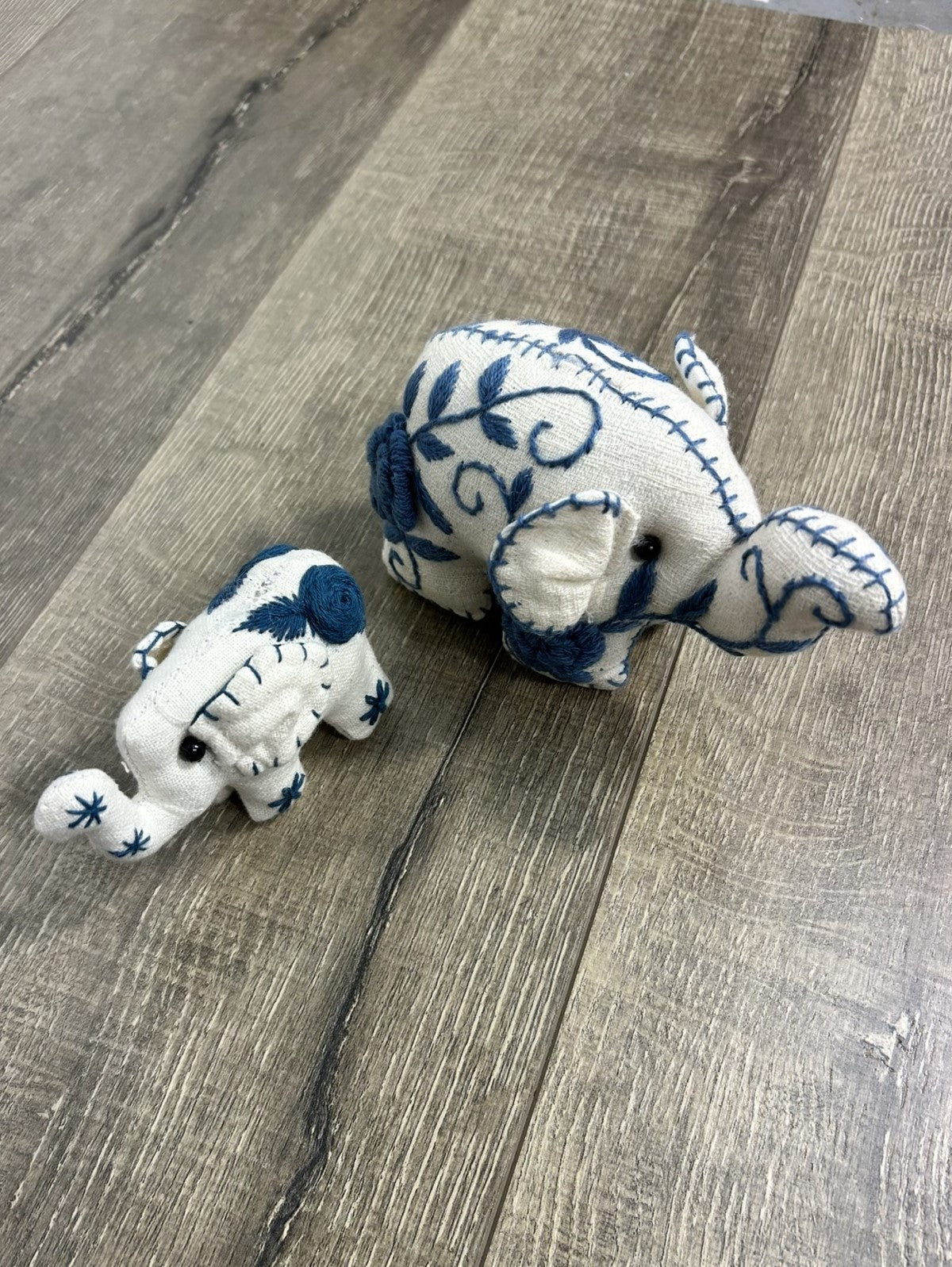 Large White Embroidered Elephant