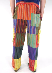 Multi Patchwork Stripe Cargo Pocket Trousers