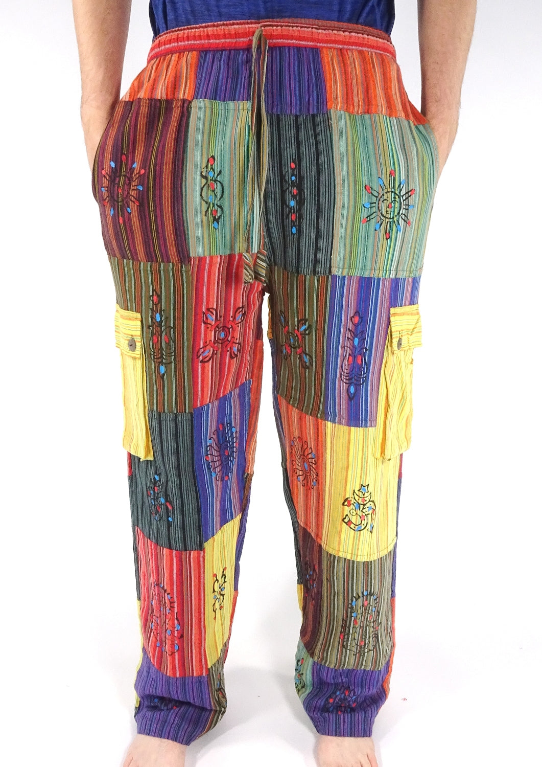 Multi Patchwork Stripe Cargo Pocket Trousers