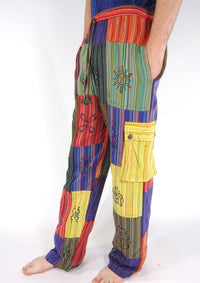 Multi Patchwork Stripe Cargo Pocket Trousers