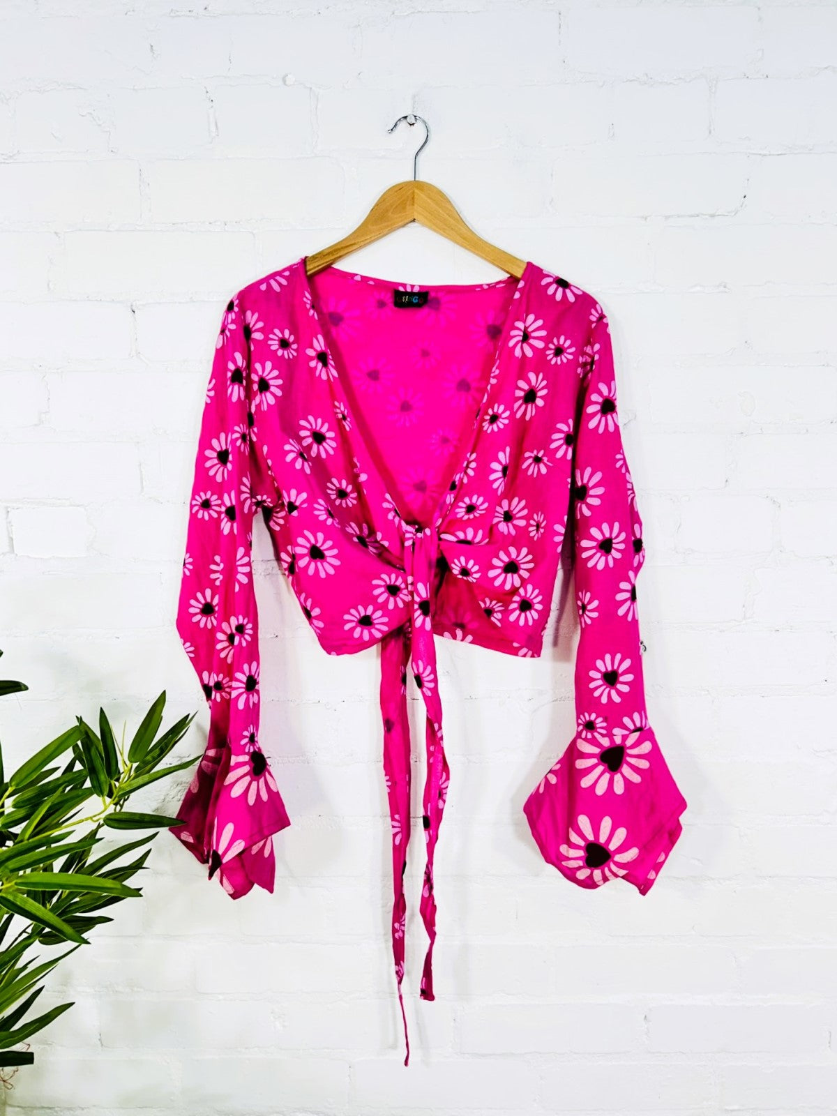 Long Flare Sleeve Tie Top