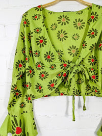 Long Flare Sleeve Tie Top