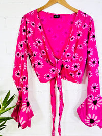 Long Flare Sleeve Tie Top