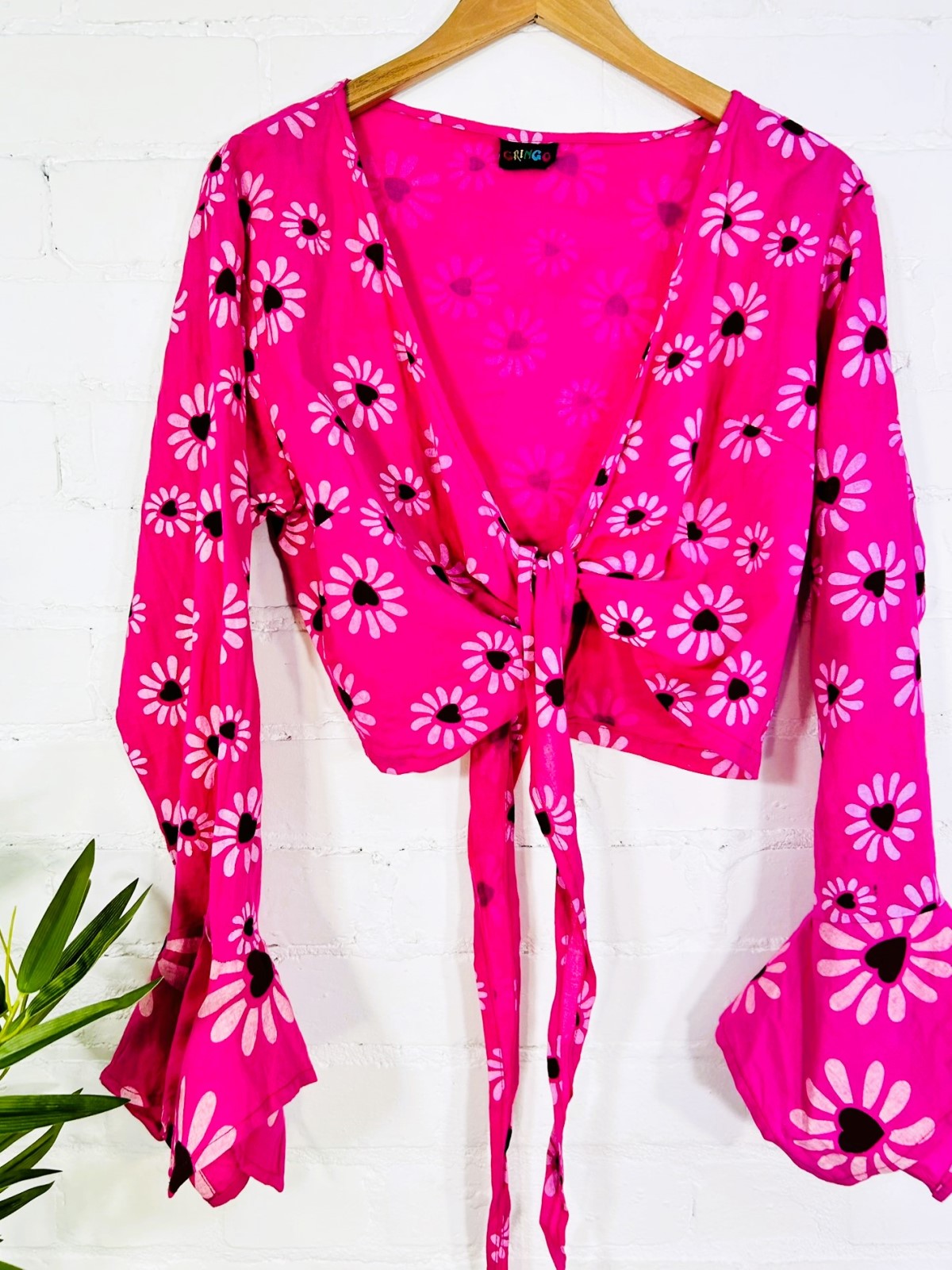 Long Flare Sleeve Tie Top