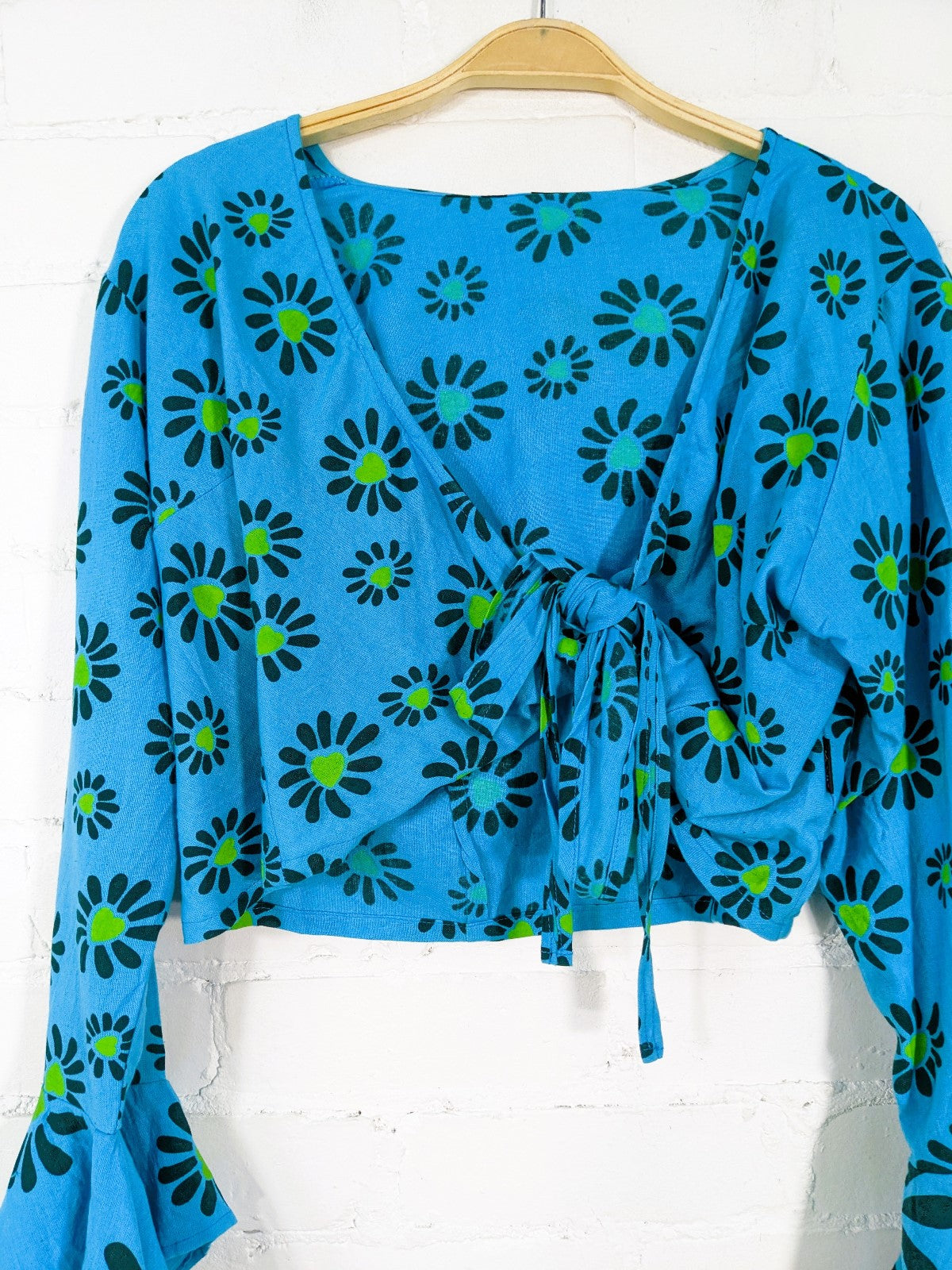 Long Flare Sleeve Tie Top