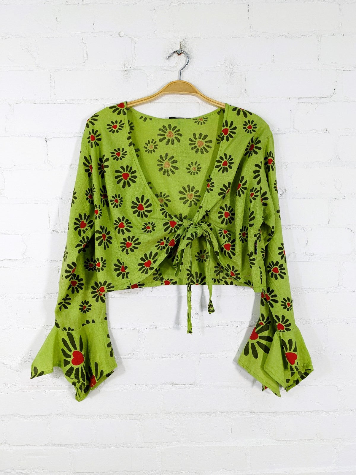 Long Flare Sleeve Tie Top