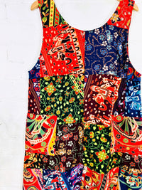 Multi Elephant Patch Sleeveless Short Dress