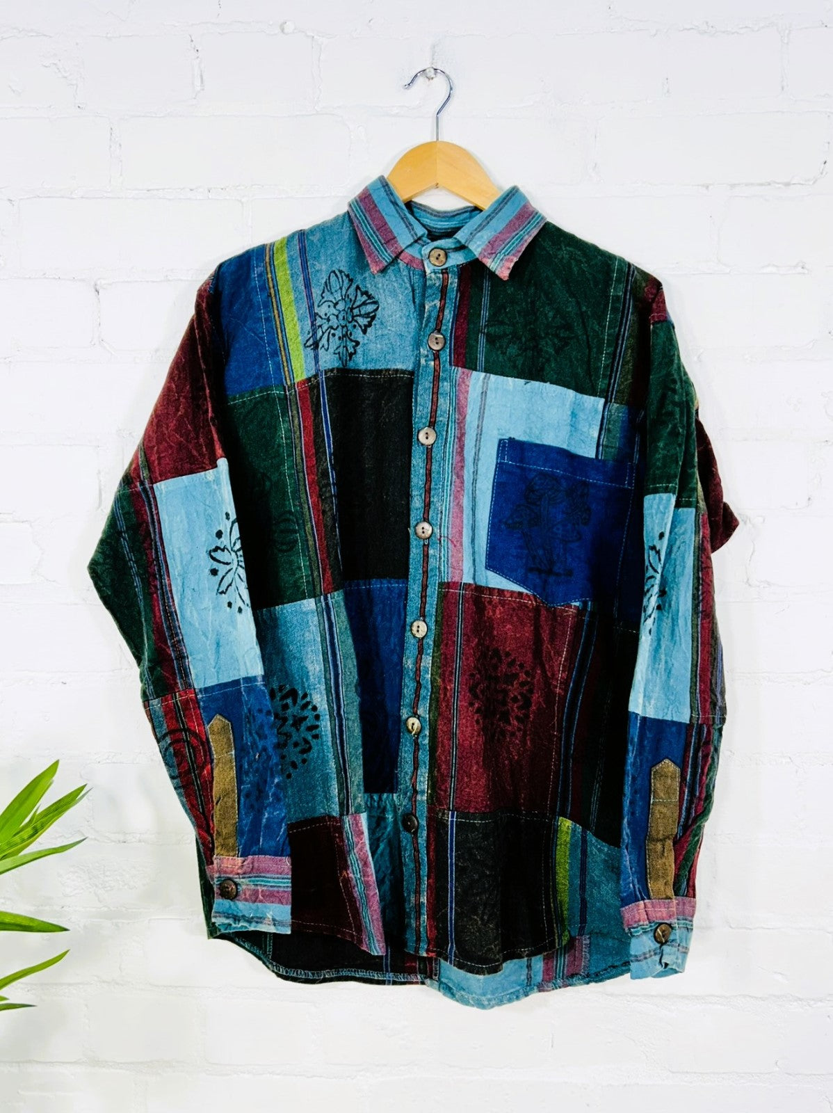 Patchwork Full Button Collar Shirt