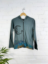 Moon Print Zip Hood Top