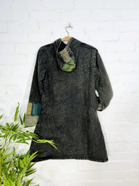 Stonewash and Patchwork Lined Long Jacket