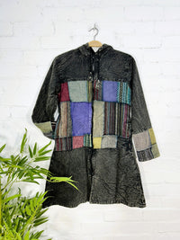 Stonewash and Patchwork Lined Long Jacket