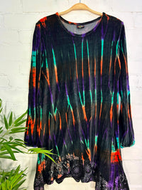 Multi Tie Dye Velvet Long Sleeve Dress