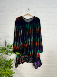 Multi Tie Dye Velvet Long Sleeve Dress