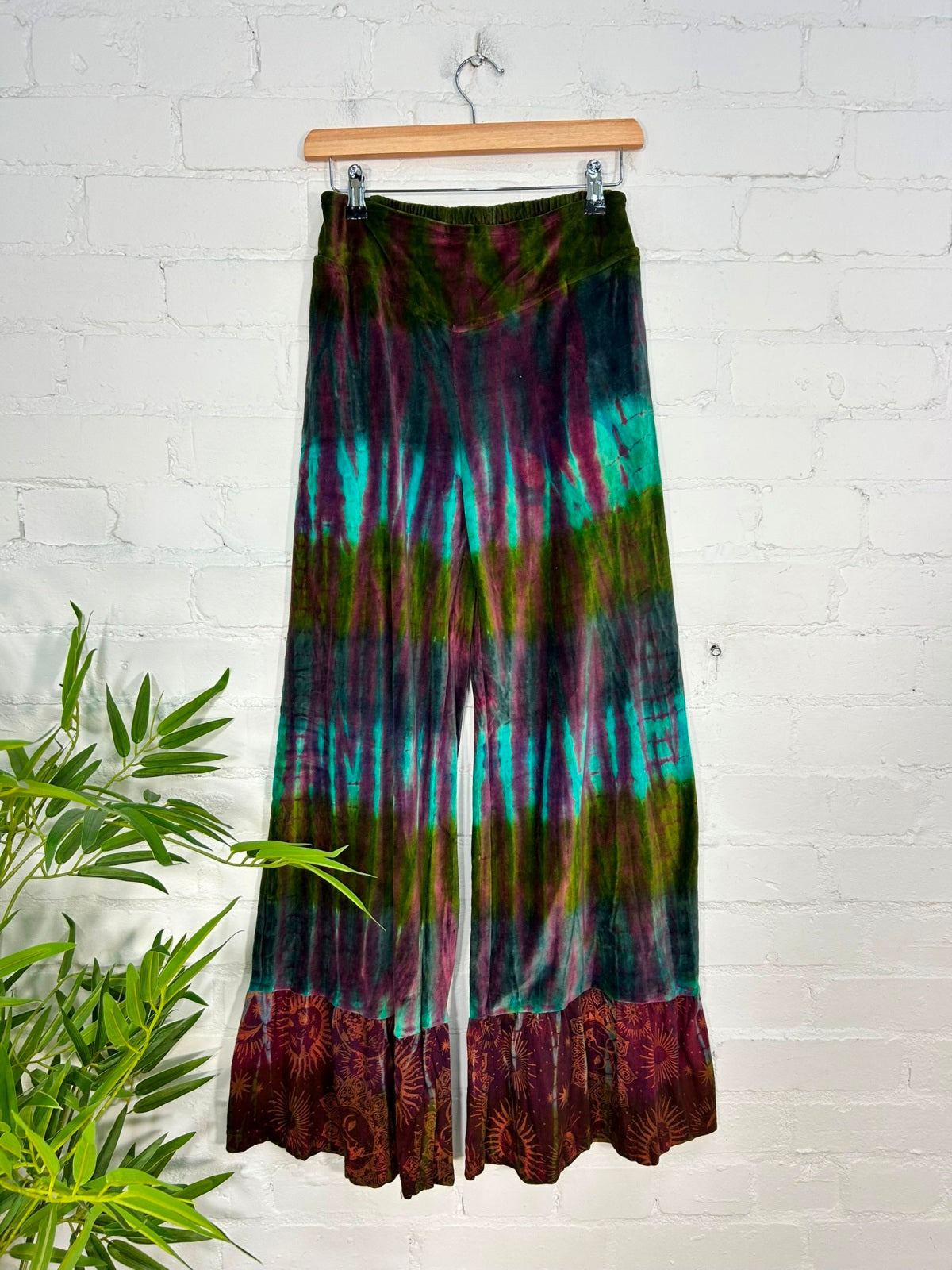Multi Tie Dye Velvet Wide Leg Trousers