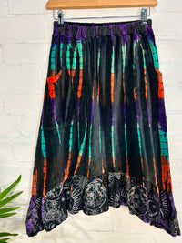 Multi Tie Dye Velvet Midi Skirt