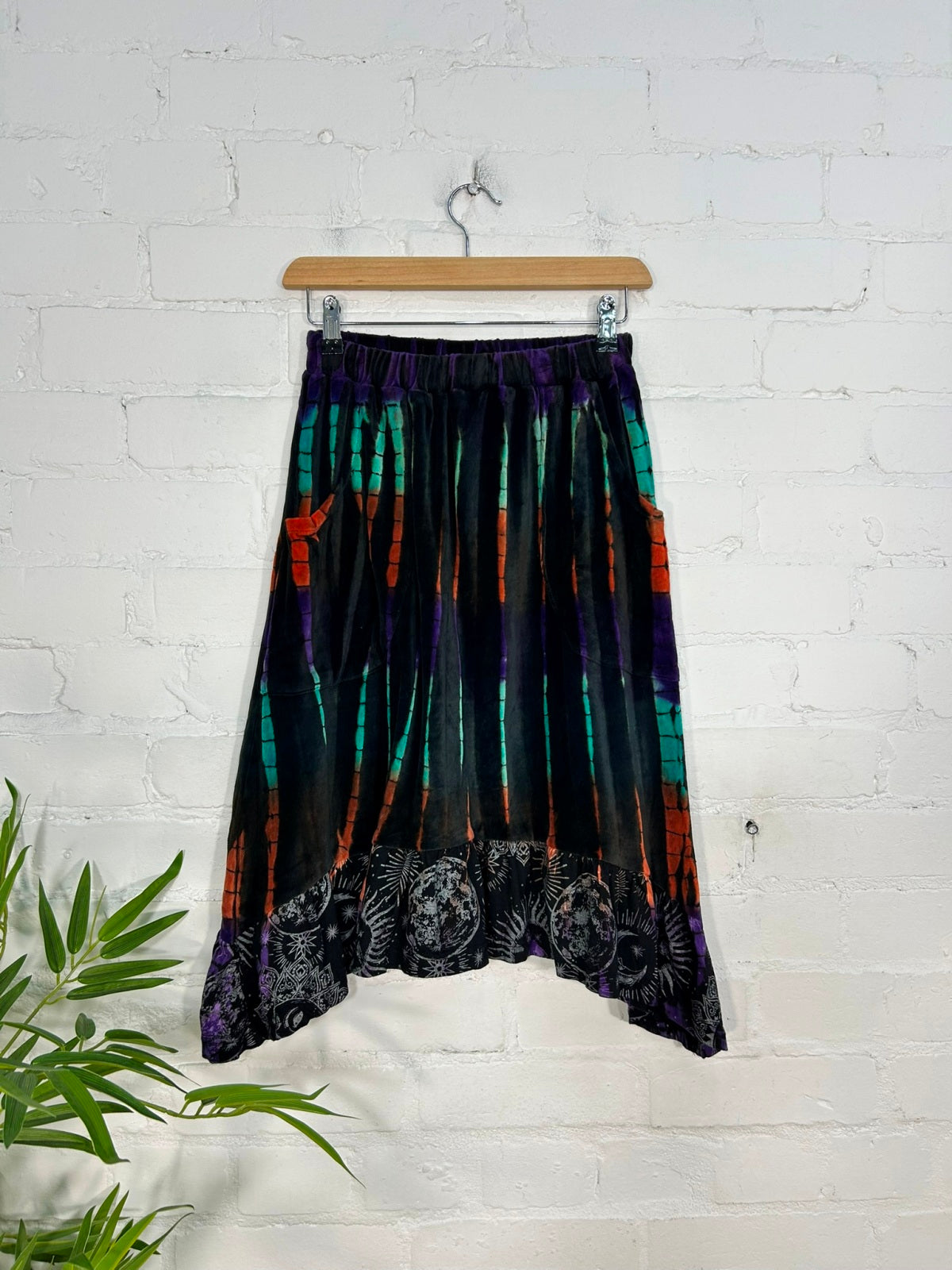Multi Tie Dye Velvet Midi Skirt