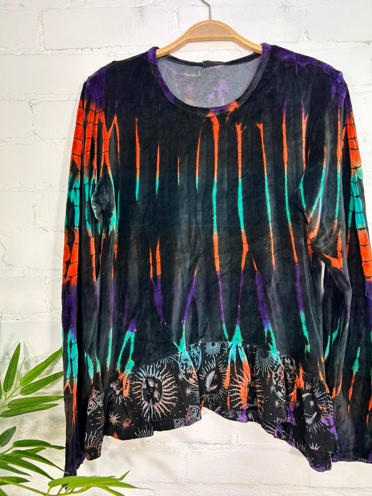 Multi Tie Dye Velvet Long Sleeve Top