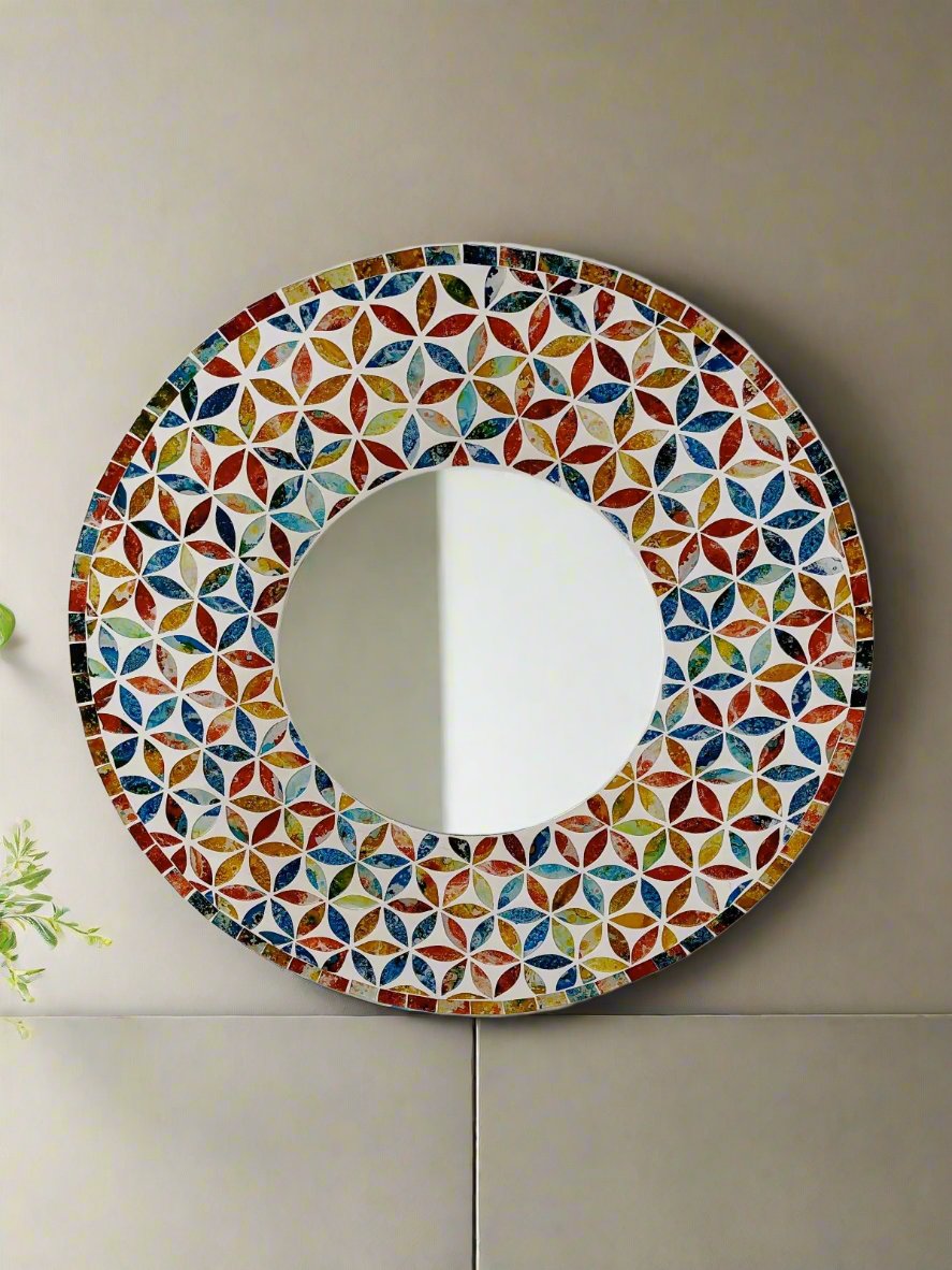 Multicolour Round Mosaic Mirror