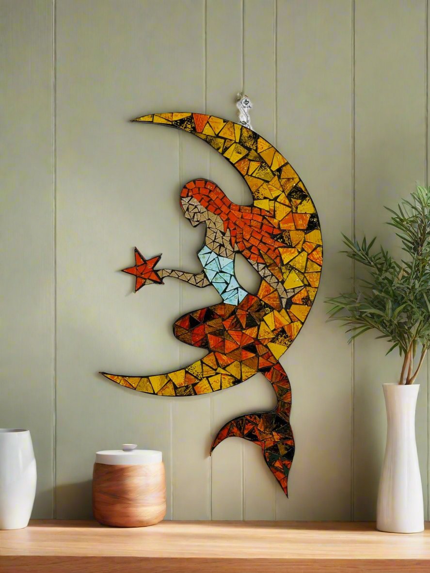 Mermaid And Moon Mosaic Wall Hanging