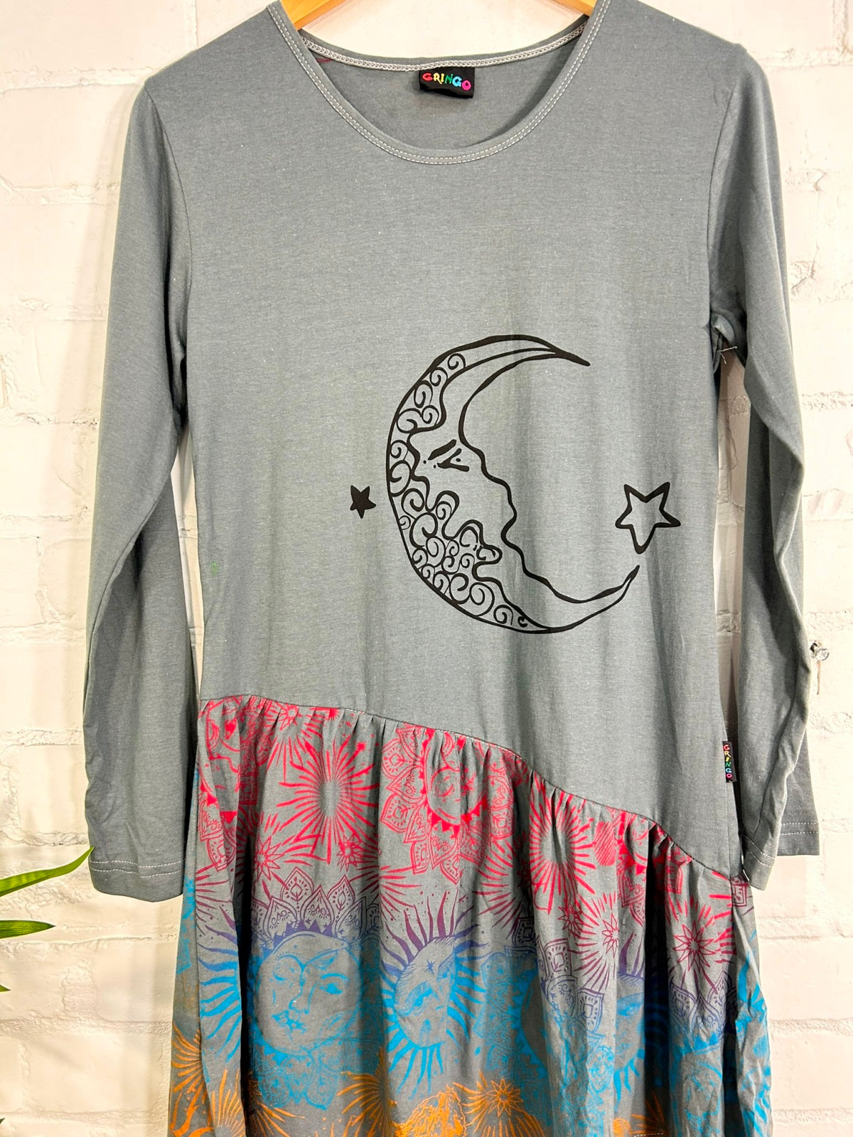Moon Print Long Sleeve Short Dress