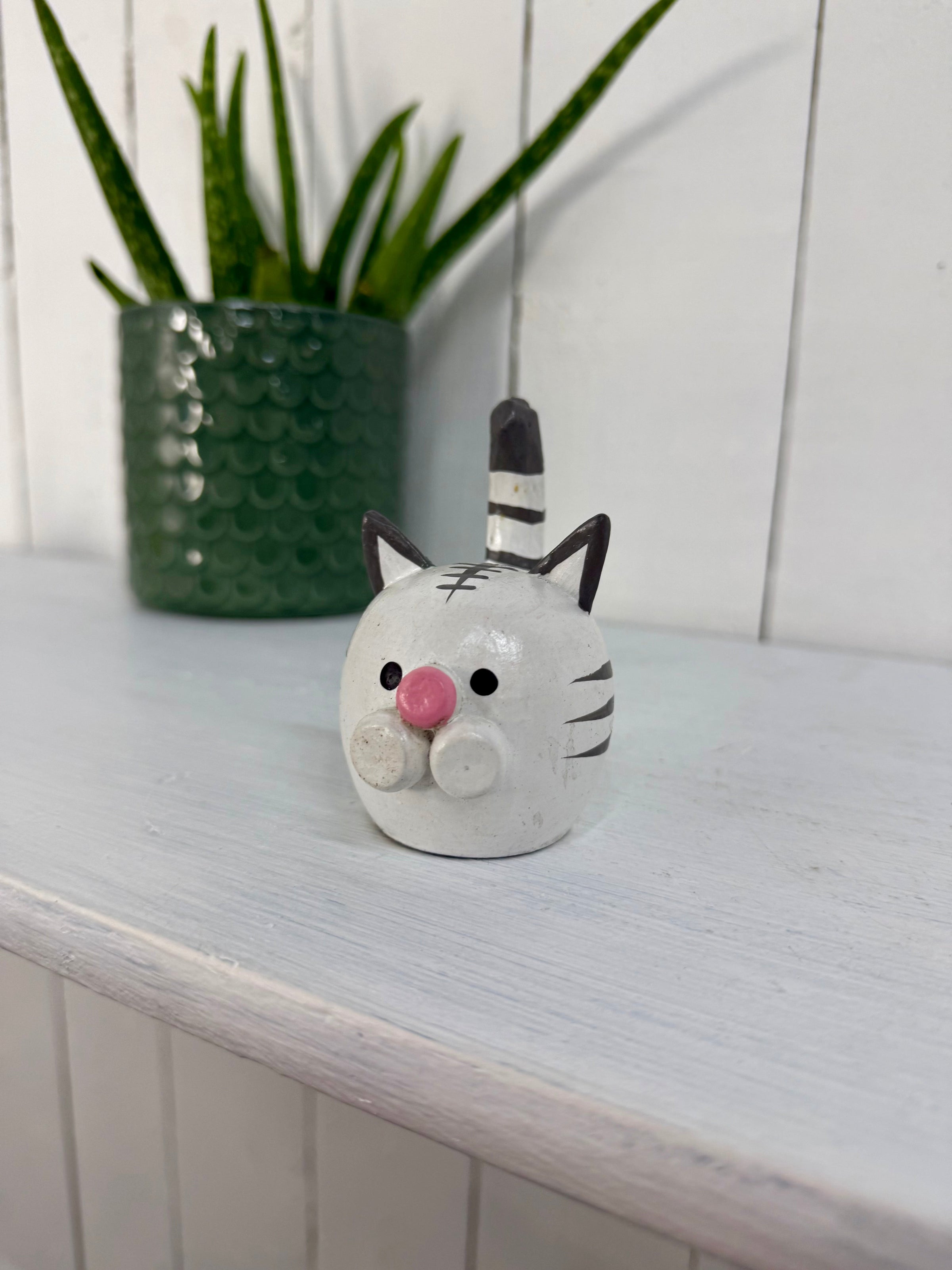 Round Wooden Cat Figure