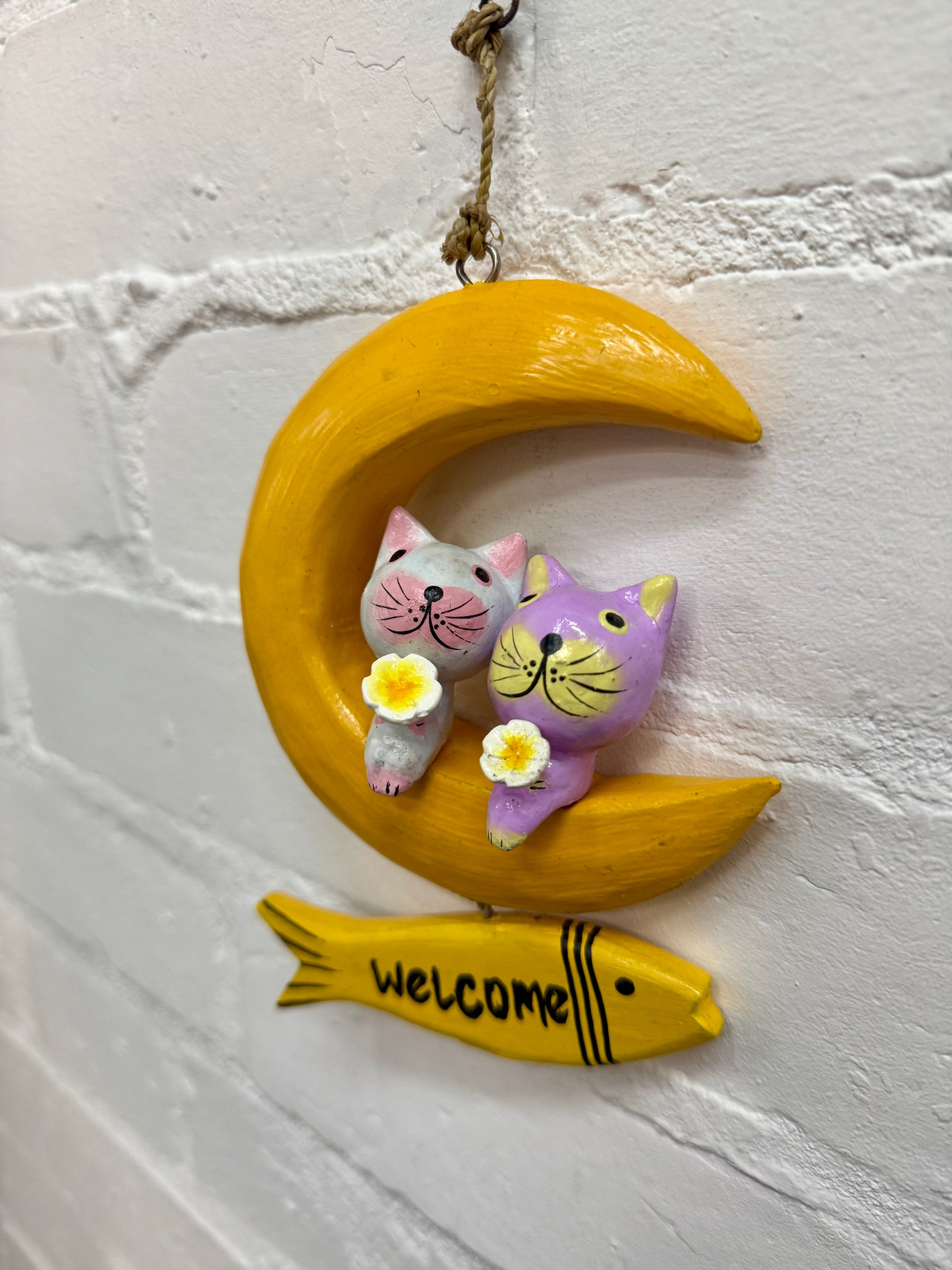 Cats in Moon Welcome Sign