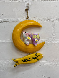 Cats in Moon Welcome Sign