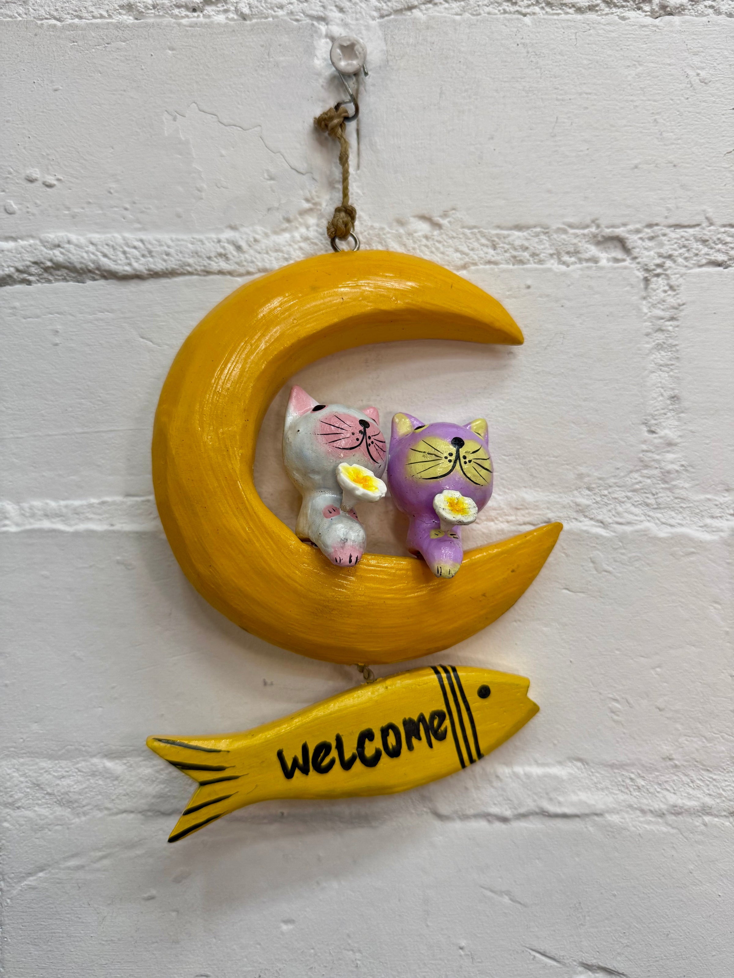 Cats in Moon Welcome Sign
