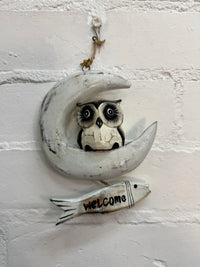 Owl in Moon Welcome Sign