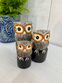 Set of Three Wooden Owls
