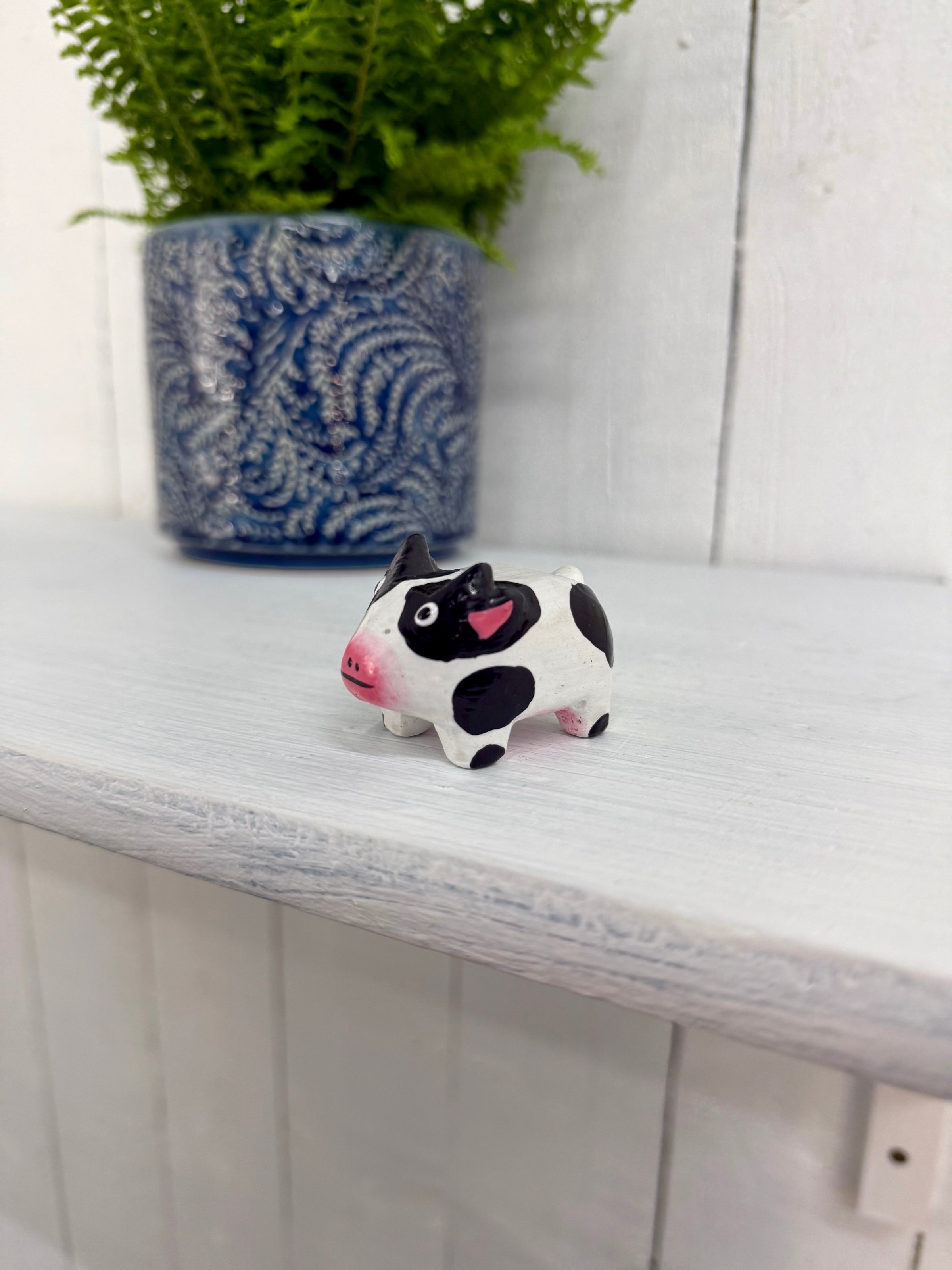 Small Wooden Painted Cow