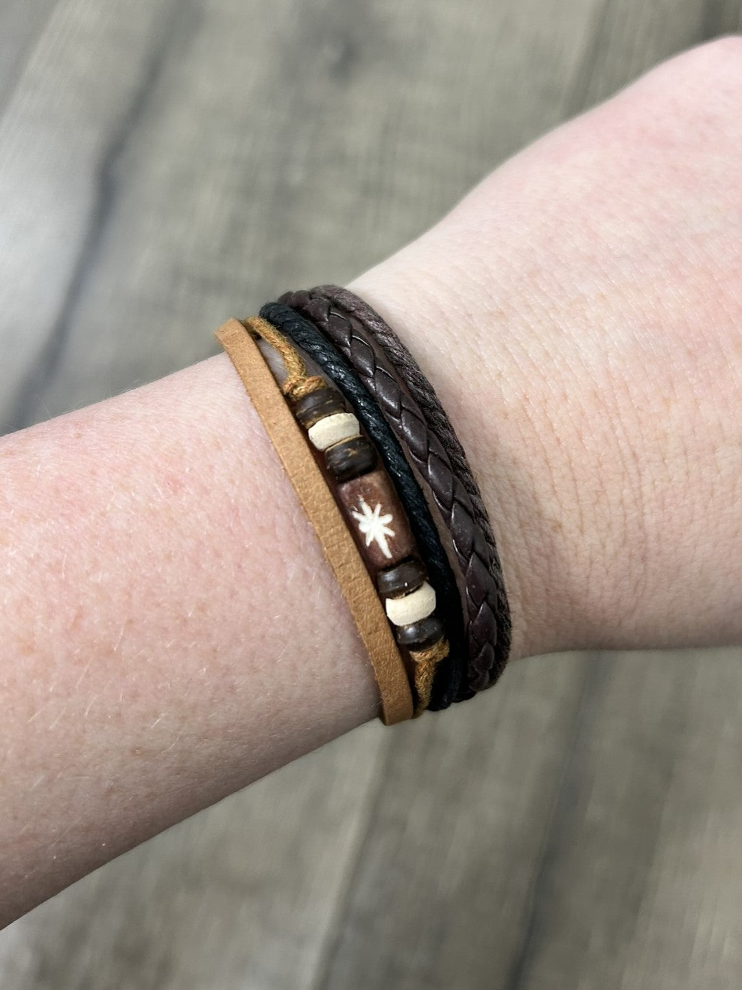 Beaded Leather Wristband