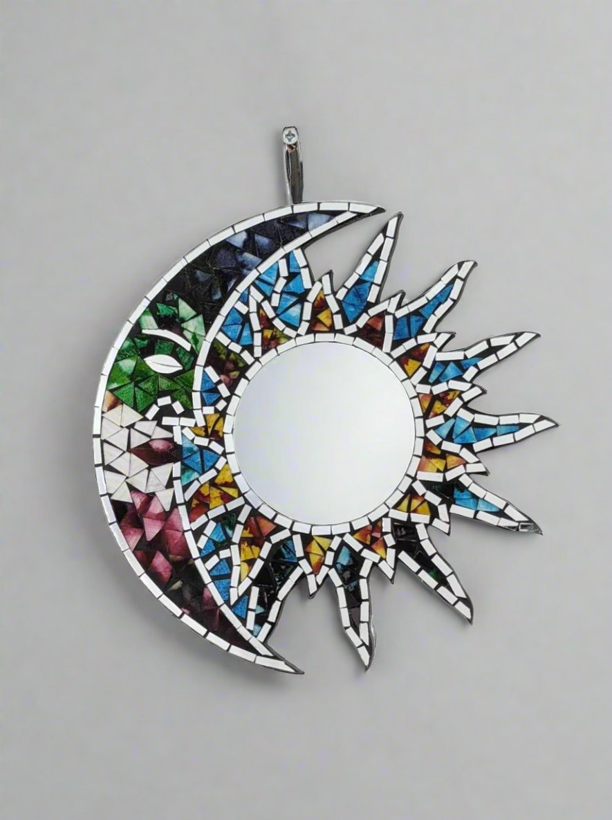 Round Mosaic Moon & Sun Mirror
