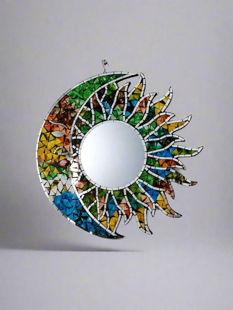 Round Mosaic Moon & Sun Mirror